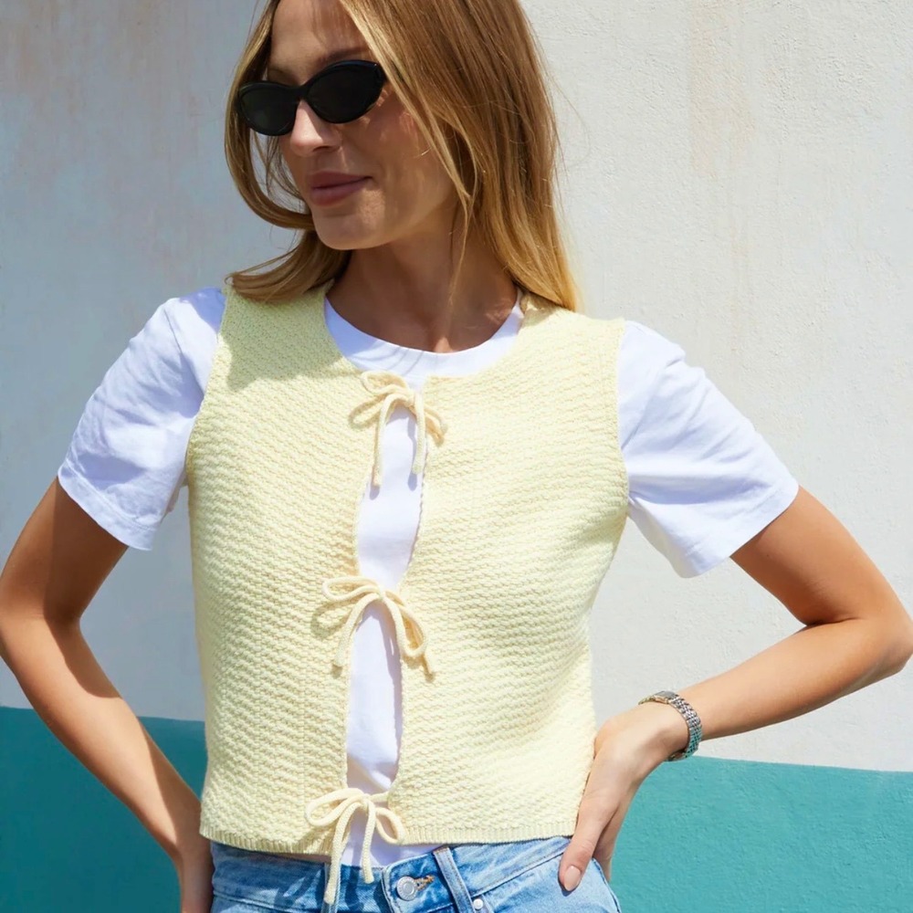 Threadbare Yellow Tie Front Knitted‎ Vest Top Chic Summer Women's USA 8 Medium